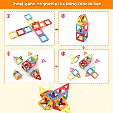 Coodoo Upgraded Magnetic Blocks Tough Tiles STEM Toys for 3+ Year Old Boys and Girls Learning by Playing Games for Toddlers Kids, Compatible with Major Brands Building Blocks - Starter Set - Image 5