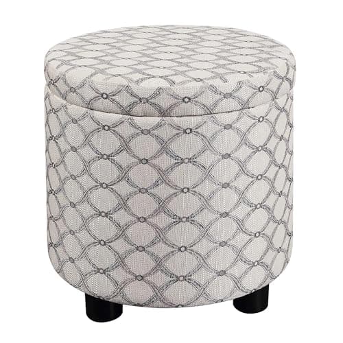 Convenience Concepts Designs4Comfort Accent Storage Ottoman 15.75" - Round Modern Upholstered Foot Stool with Tray Lid for Living Room, Family Room Storage Ottoman Seat, Ribbon Pattern Fabric - Image 1