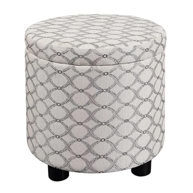 Convenience Concepts Designs4Comfort Accent Storage Ottoman 15.75" - Round Modern Upholstered Foot Stool with Tray Lid for Living Room, Family Room Storage Ottoman Seat, Ribbon Pattern Fabric - Image 1