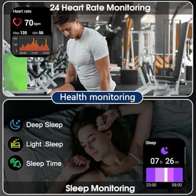 Puqo Smart Watch, 1.95" HD Touch Screen Fitness Watch with Sleep Heart Rate Monitor, 110+ Sports Modes, IP68 Waterproof Activity Trackers Compatible with Android iOS, Black - Image 4