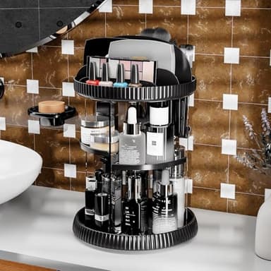 Yieach Rotating Makeup Organizer,Adjustable Spinning Skincare Organizer,Counter Top,Vanity Organizers and Storage for Brush,Perfume,Bathroom Lazy Susan Organizer for Skin Care,Beauty Product,Black - Image 5