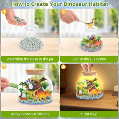 Dinosaur Light Up Terrarium for Boys – DIY Prehistoric Garden with LED | STEM Toy & Craft Gift for Kids Ages 4-8, Perfect for Birthday or Christmas - Image 2
