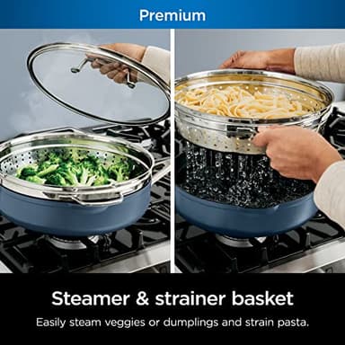 Ninja, Cookware, Steamer, Strainer Basket, Glass Lid and Spatula, Foodi NeverStick PossiblePan, Premium Set with 4-Quart Capacity Pan, Nonstick, Durable, Oven Safe Cookware, Cherry Tart, CW102BL - Image 9