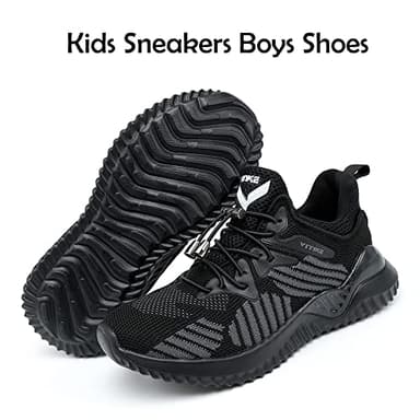 JMFCHI Boys Girls Kids' Sneakers Knitted Mesh Sports Shoes Breathable Lightweight Running Shoes for Kids Fashion Athletic Casual Shoes Classic Black - Image 6