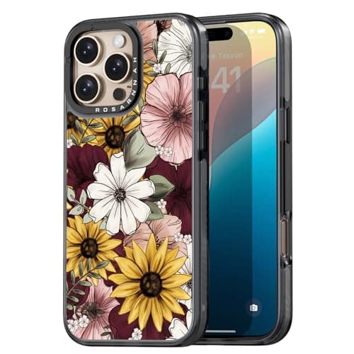 Rosarnnah Compatible for iPhone 16 Pro case Cute - Durable Shockproof 6.6 ft Drop Impact Phone Case - Black Funny Sunflower Design for iPhone 16 Pro 6.3" - Image 1