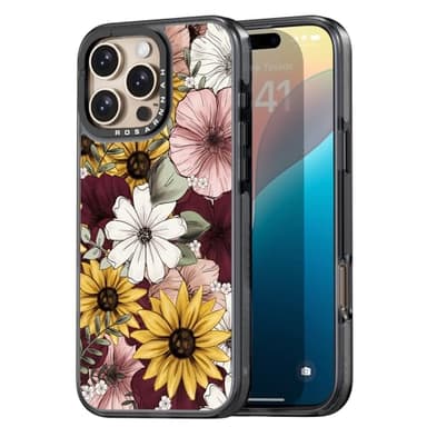 Rosarnnah Compatible for iPhone 16 Pro case Cute - Durable Shockproof 6.6 ft Drop Impact Phone Case - Black Funny Sunflower Design for iPhone 16 Pro 6.3" - Image 1