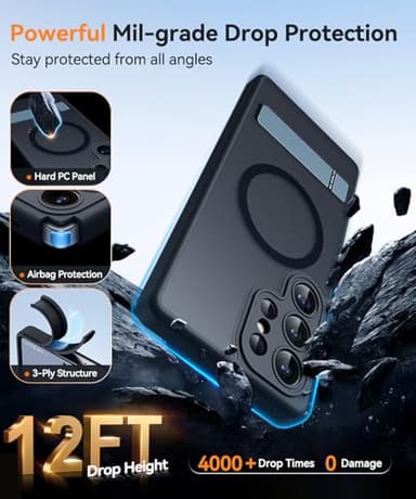 CANSHN Strong Magnetic & Seamless Stand Designed for Samsung Galaxy S25 Ultra Case (2025) [Adjustable Kickstand] [Compatible with Magsafe] Translucent Matte Back, Black - Image 7