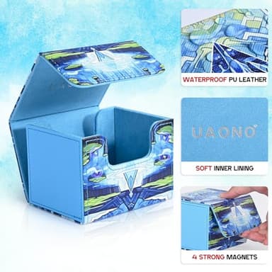 UAONO Deck Box for MTG Cards, Trading Card Storage Box Holds 120+ Sleeved Commander Deck, PU Leather Card Box Suits TCG Magic Cards with 2 Dividers (Blue,Drop) - Image 6