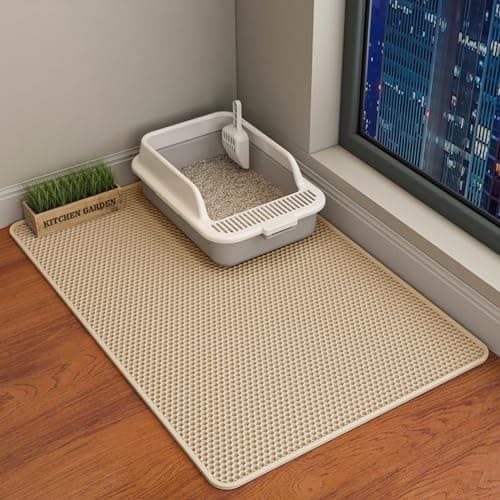 HCY&WLD Cat Litter Mat, 45x26/35x24/30x22/24x18 Inch Double Layer Cat Litter Box Mat, EVA Non-Slip, Waterproof Urine Proof Cat Litter Catcher Mat, Easy Clean Scatter Control (35x24 Inch, Khaki) - Image 1