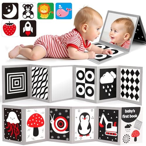 Black and White High Contrast Baby Books Flash Cards Tummy Time Mirror Toys Newborn Toys 0 6 Months Brain Development Infant Stimulating Sensory Toy 0-3 3-6 2 4 5 Months old Baby Boy Girl Shower Gifts - Image 1