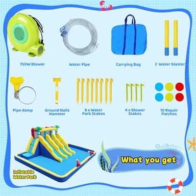 ELEMARA 20.66x16.4FT Inflatable Water Slide for Big Kids, Water Park for Kids Backyard with Large Double-Layer Pool,3 Extra-Long Slides,Climbing Wall, 2 Water Cannons, Water Spraying, 750W Air Blower - Image 6