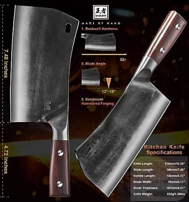 ENOKING Cleaver Knife, 7.5 Inch Hand Forged Meat Cleaver Heavy Duty Bone Chopper German High Carbon Stainless Steel Butcher Knife with Full Tang Handle for Home Kitchen and Restaurant, Ultra Sharp - Image 4