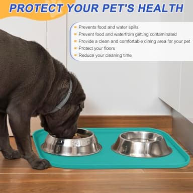 SMILOOL Silicone Pet Feeding Mat with Raised Edge for Food and Water, Dog Bowl Mats, Cat Bowls Placemat with High Lip for Floor Waterproof, Rubber Tray for Cats and Dogs 24 x 16 x0.8 Dark Turquoise - Image 4