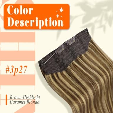 Fshine Wire Hair Extensions Medium Brown Highlight Honey Blonde Soft Fish Line Hair Extensions 18 Inch Clip in One Piece Hair Extension 80G Remy Human Hair Layered Hairpiece Add Length - Image 2