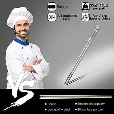 Metal Chopsticks Reusable 18/8 Stainless Steel Chopsticks Multipack Dishwasher Safe Chop Sticks Cute Laser Engraved Non-slip Japanese Korean Chopstick for Cooking Eating 9 1/4 Inches 5 Pairs Gift Set - Image 6