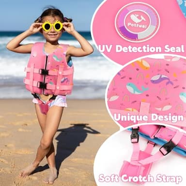 Pottwal Swim Vest for Kids - Swim Jacket for 1-3 Years (17.5-39.5LBS) - Buoyancy Aid Made of Neoprene & EPE - with Adjustable Crotch Strap - Light Pink - Image 4
