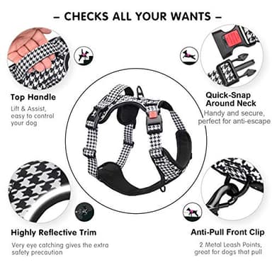 PoyPet No Pull Dog Harness, [Release on Neck] Reflective Adjustable No Choke Pet Vest with Front & Back 2 Leash Attachments, Soft Control Training Handle for Small Medium Large Dogs(Houndstooth,S) - Image 3