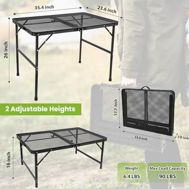 3x2 FT Folding Camping Table Foldable Grill Table for Outdoor BBQ, Metal Portable Camping Grill Stand with Mesh Desktop, Adjustable Height Lightweight BBQ Tables Black - Image 5