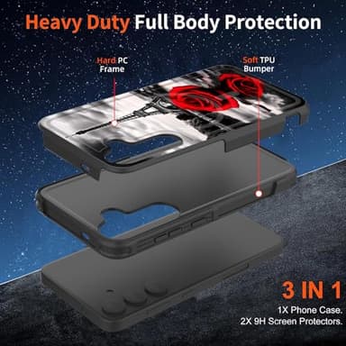 ZQLPLZR Magnetic for Galaxy S24 Case,[Compatible with MagSafe] [Military Grade Drop Protection] Heavy Duty Shockproof Phone Case for Samsung Galaxy S24 5G (6.2") 2024,Vintage Eiffel Tower Rose Flower - Image 4