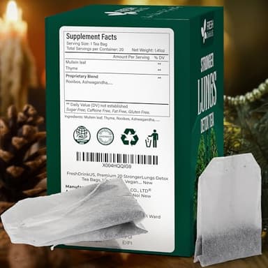 FreshDrinkUS StrongerLungs 20 Tea Bags - Mullein Leaf, Ginseng, Elderberry, Ginger & Thyme - Supports Lung Cleanse, Congestion Relief & Mucus Detox - Caffeine-Free & All-Natural - Image 9