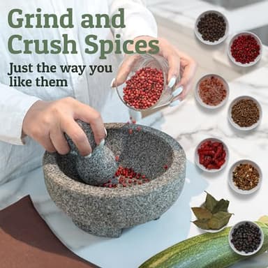 PriorityChef Granite Mortar and Pestle Set - 8 Inch Natural Stone Molcajete Mexicano for Spices, Seasonings, Pastes - Pestle and Mortar Bowl for Fresh Guacamole, Salsa, Pesto, Large, Grey - Image 3