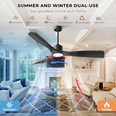 BOOSANT 60" Smart Ceiling Fan with Lights,Outdoor Ceiling Fan 3 Blade,Work with Alexa/Gg/App/Remote,3-Color Light 6-Speed Quiet Reversible DC Motor for Patio Porch Bedroom,Black - Image 9