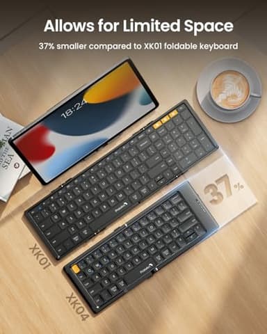 ProtoArc Foldable Compact Keyboard, XK04 Portable Bluetooth Keyboard with PU Leather Cover, Pocket-Sized Wireless Travel Keyboards for iPad, iPhone, Smartphone, Tablet and Laptop - Black - Image 6