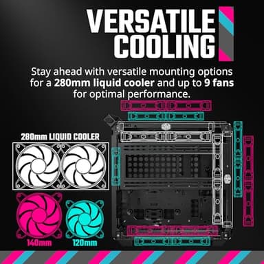 Cooler Master QUBE 500 Flatpack High Airflow Gaming ATX PC Mid-Tower, Customizable, Tempered Glass, Vertical GPU Mount, 365mm GPU Clearances, USB-C, Carrying Handle, Gem Mini - Image 7