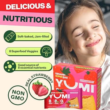YUMI Organic Breakfast Superbar, Gluten-Free, No Added Sugar, 7+ Vegetables, Soft-Baked Crust, Healthy Snack Bars for Kids, School Safe, Healthy Alternative to Granola Bars or Cereal Bars, Strawberry (30ct) - Image 4