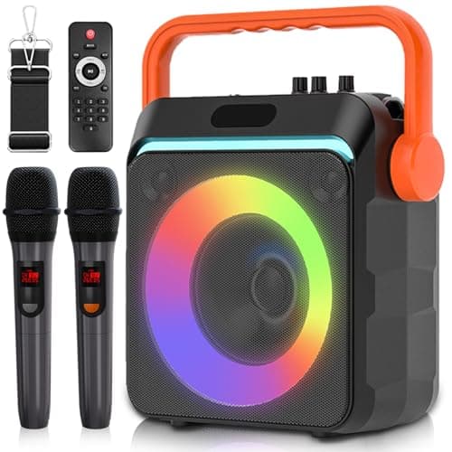VTSGN Portable Bluetooth Karaoke Machine for Adults – PA System with 2 Wireless Microphones, Disco Lights, Perfect for Outdoor Parties & Family Gatherings (Orange C1) - Image 1