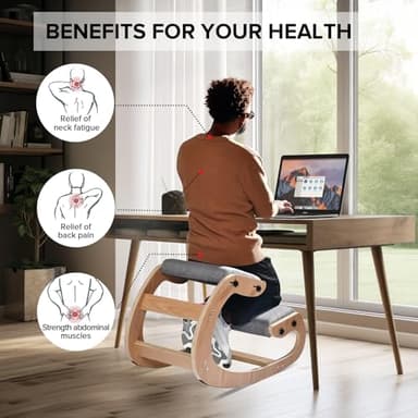 Kneeling Chair Ergonomic Posture Chair, Wood Adjustable Rocking Knee with Soft Padding, Natural Relief for Neck or Back Pain for Home Office, Max Load 300 lb - Image 3