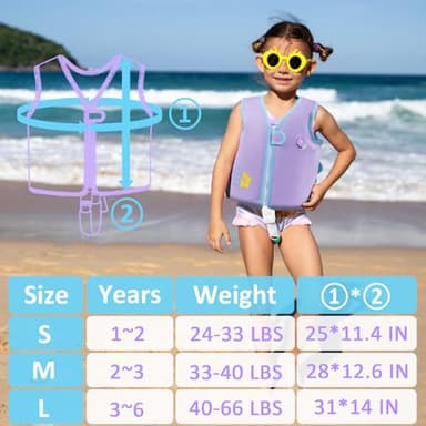 Pottwal Swim Vest for Kids - Swim Jacket for 1-2 Years (24-33LBS) - Buoyancy Aid Made of Neoprene & EPE - with Adjustable Crotch Strap - Purple - Image 3