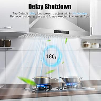 36 inch Wall Mount Range Hood, 1200 CFM with 4-Speed Gesture Sensing & Touch Control, Stainless Steel Kitchen Stove Vent Hoods with 2 LED Lights, Time Setting, Dishwasher-Safe Baffle Filters - Image 6