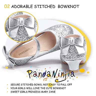 PANDANINJIA Girls Toddler/Little Kid Jada Dress Mary Jane Pumps with Heels Bow Party Wedding Princess Shoes (Silver Sequin, 10 M US Toddler) - Image 3