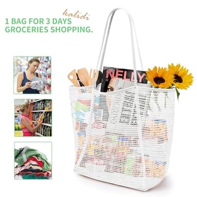 KALIDI Reusable Grocery bag, 2 Packs Large Tote Bag 15"X16" Durable Mesh Foldable Daily Utility Shopping Laundry BAG - Image 4