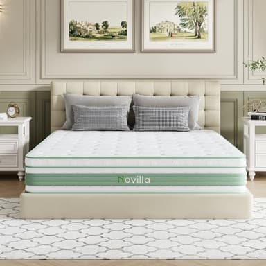 Novilla Queen Mattress 14 Inch, Hybrid Mattress Queen for Motion Isolation, Gel Memory Foam with Pressure Relief for Cool Night Sleep, Medium Firm Mattresses with Pillow Top, Certipur-Us Certified - Image 1