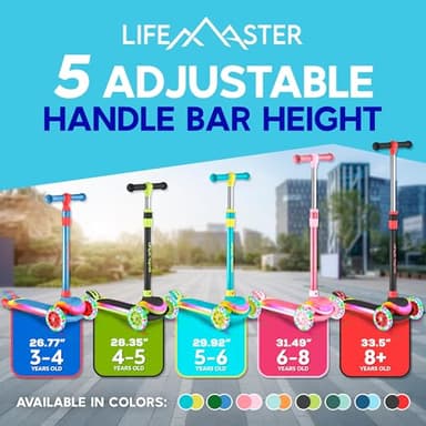 Lifemaster 3-Wheel Kids Scooter with Multi-Color Lights on Deck & Wheels – 5-Height Adjustable Handlebar, Wide Anti-Slip Deck, Child Safety Certified, Boys & Girls Ages 3+ Supports Up to 150 lbs, Pink - Image 4