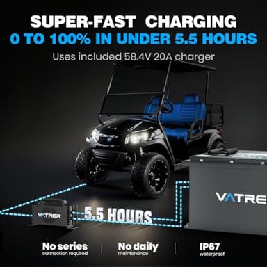 VATRER POWER 48V 105Ah Narrow Lithium Golf Cart Battery, Built-in Smart 200A BMS, with Touch Monitor & APP, 4000+ Cycles LiFePO4 Battery, Max 10.24kW Power Output, 2C Discharge, Perfect for Golf Carts - Image 5