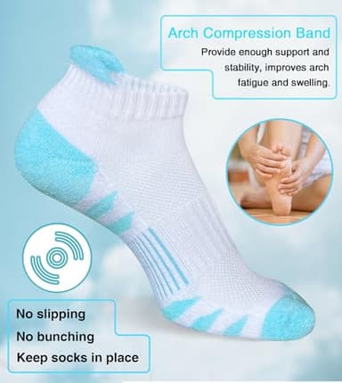 Heyoboy Womens Ankle Anti-blister Thick Cushioned Wicking Odor Resist Athletic Running Socks, Size 9-11, White 5 Pairs - Image 6