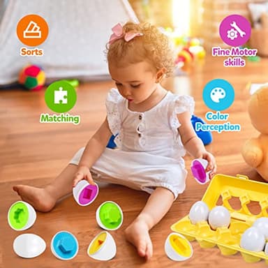 NAODONGLI Montessori Geometric Eggs,12 pcs Set Color & Shape Egg Puzzle Toys Matching Eggs for Toddlers 1-3,Preschool Educational Sorting Game Fine Motor Toy Gifts for Kids Boys Girls - Image 7