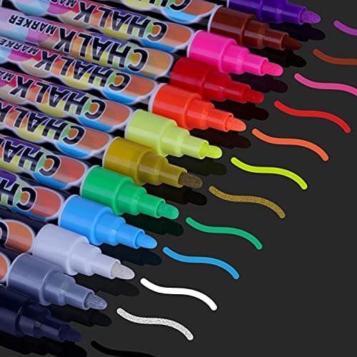 Liquid Erasable Chalk Markers Pens - 12 Colors Washable & Wet Erase Neon Makers for Blackboard, Chalkboard Signs, Glass Window, Graduation Celebration School Kids Art for Cars - Image 1
