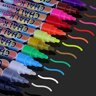 Liquid Erasable Chalk Markers Pens - 12 Colors Washable & Wet Erase Neon Makers for Blackboard, Chalkboard Signs, Glass Window, Graduation Celebration School Kids Art for Cars - Image 1