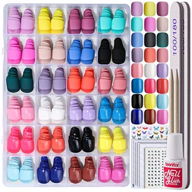 Short Square Press on Nails, Teenitor 576pcs Short Press on Fake Nails With Nail Glue And Adhesive Stickers, 12 Colors Matte Press On Short Nails, 12 Colors Glossy Short Press On Nails, Short Glue On Nails With Nail Stickers Rhinestones - Image 1