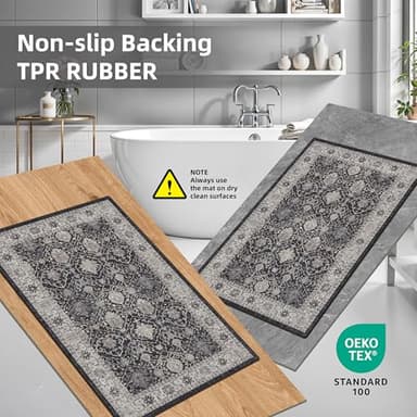 Kitchen Sink Rugs Set 0f 2: Washable Non-Slip Hardwood Floor Mat for Stove Dishwasher Fronts Soft Stain Resistant Carpet for Cooking Area & Fridge Boho Home Decor for High Traffic Area(2x3+2x4,Black) - Image 5
