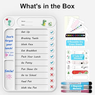 Magnetic Chore Chart for Kids, ADHD Task Tracker Easy-Check Routine Dry Erase Board, to-Do List Planning Tool with Stand for Fridge/Desk/Home/School, 6 Reusable Sheets, 3 Markers - Image 7