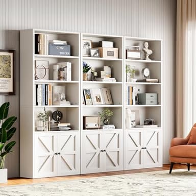 oneinmil 71.5" Tall Bookshelf and Bookcase, 6-Tier Wooden Bookshelves with Cabinet Doors, Floor Bookshelves and Office Storage Cabinets for Home Office, Living Room (White 1 Pack, 6-Tier) - Image 7