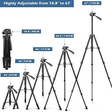 UBeesize 67” Camera Tripod with Travel Bag, Cell Phone Tripod with Bluetooth Remote and Phone Holder, Compatible with All Cameras, Cell Phones, Projector, Webcam, Spotting Scopes - Image 2