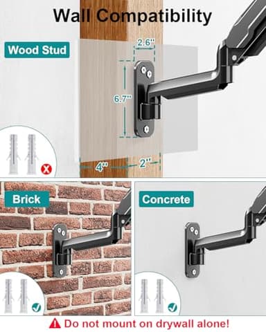 MOUNT PRO Single Monitor Wall Mount for 13 to 32 Inch Computer Screens, Gas Spring Monitor Arm Holds Up to 17.6lbs, Full Motion Adjustable Wall Bracket, VESA Mount 75x75, 100x100, Black - Image 5