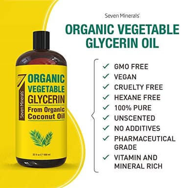 Seven Minerals, Organic Vegetable Glycerin - Big 32 fl oz Bottle - No Palm Oil, Made with Organic Coconut Oil - Therapeutical Grade Glycerine for DIYs - Hair, Nails & Skin Moisturizer - Non-Gmo - Image 3