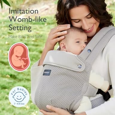 Momcozy Breathable Mesh Baby Carrier, Ergonomic and Lightweight Infant Carrier for 7-44lbs with Enhanced Lumbar Support, All Day Comfort for Hands-Free Parenting, Air Mesh-Grey - Image 8